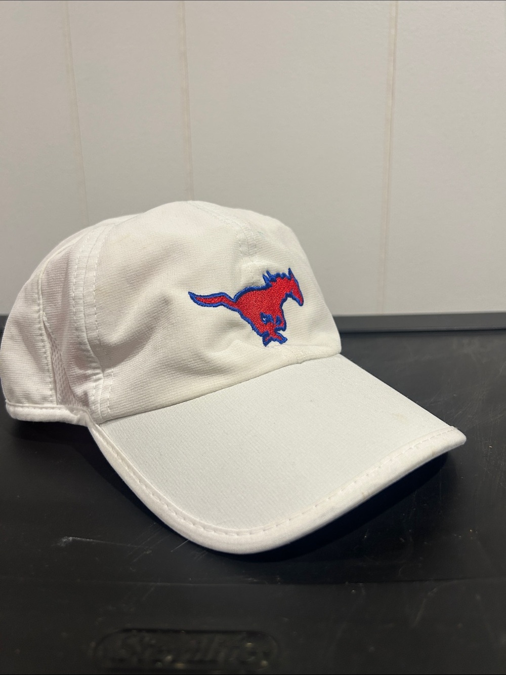 White Baseball Cap with Red Horse Embroidery
